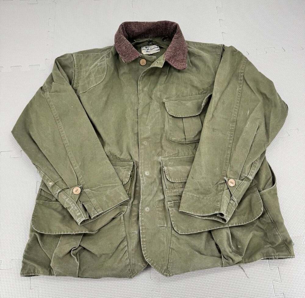 VTG 40s Hinson Bodyguard Hunting Jacket 44 Canvas Ammo Game Pocket Corduroy